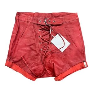 One Teaspoon Super Freak Red Leather Lace-Up Shorts NWT Size Small/US 4